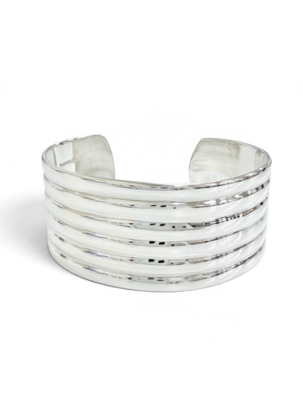 Tiffany & Co 925 Rib Wide Cuff Bangle Bracelet Silver